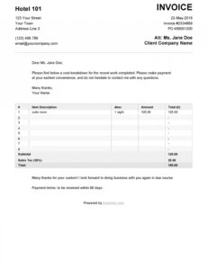 Editable Accommodation Invoice Template Word