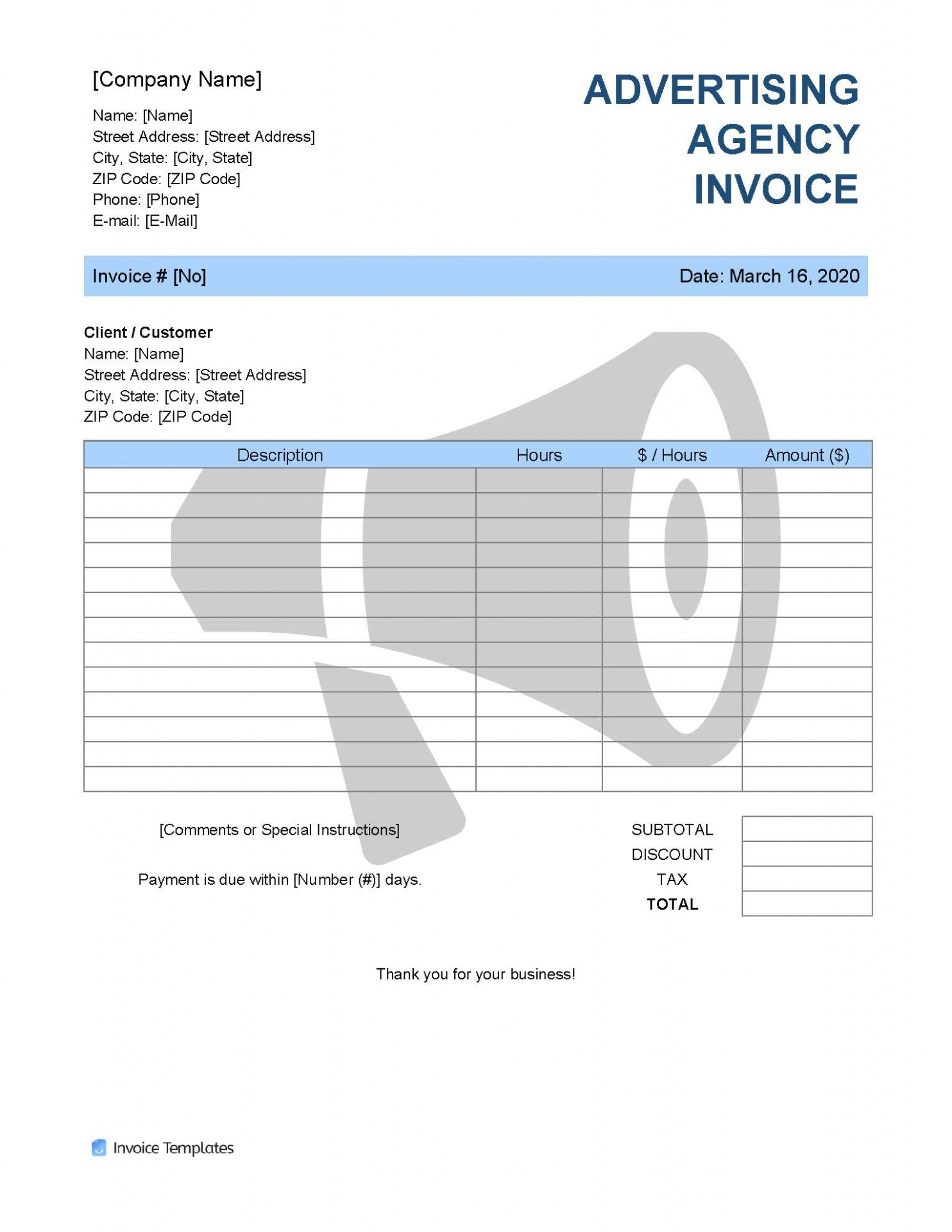 Printable Advertising Agency Invoice Template Docs