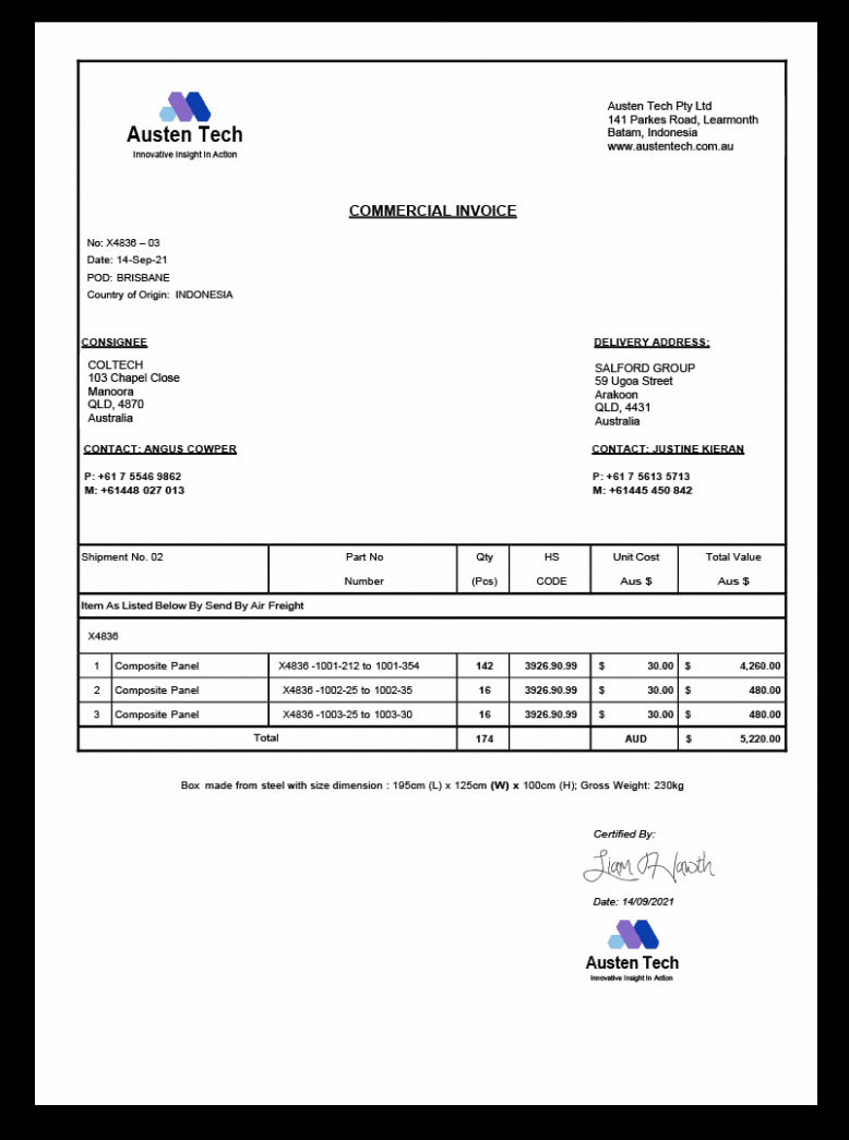 Sample Air Freight Invoice Template PDF