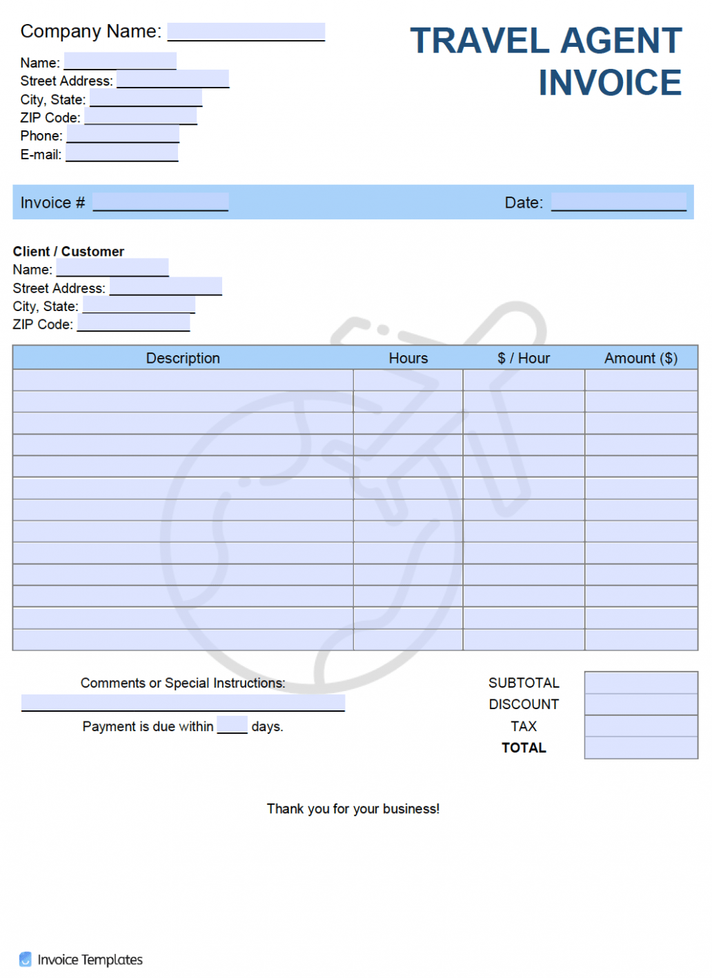 Printable Airline Ticket Invoice Template PDF