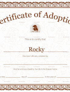 Sample Animal Adoption Certificate Template