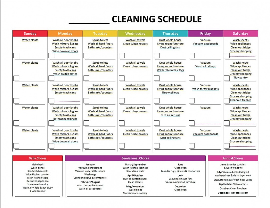  Apartment Cleaning Schedule Template CSV