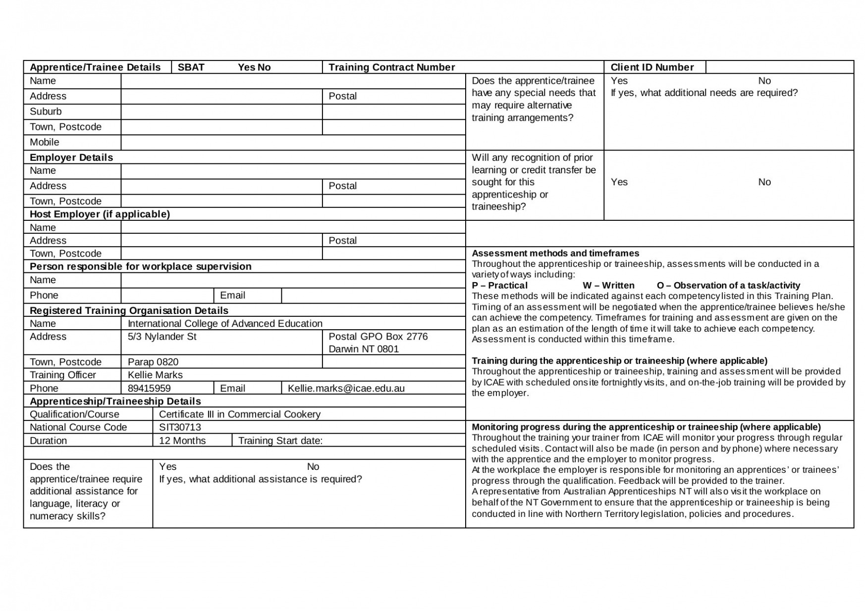 Free Apprentice Training Plan Template PDF