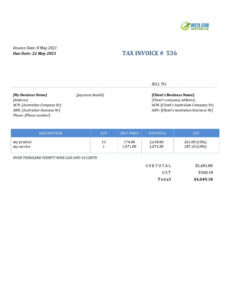 Printable Australian Tax Invoice Template Word