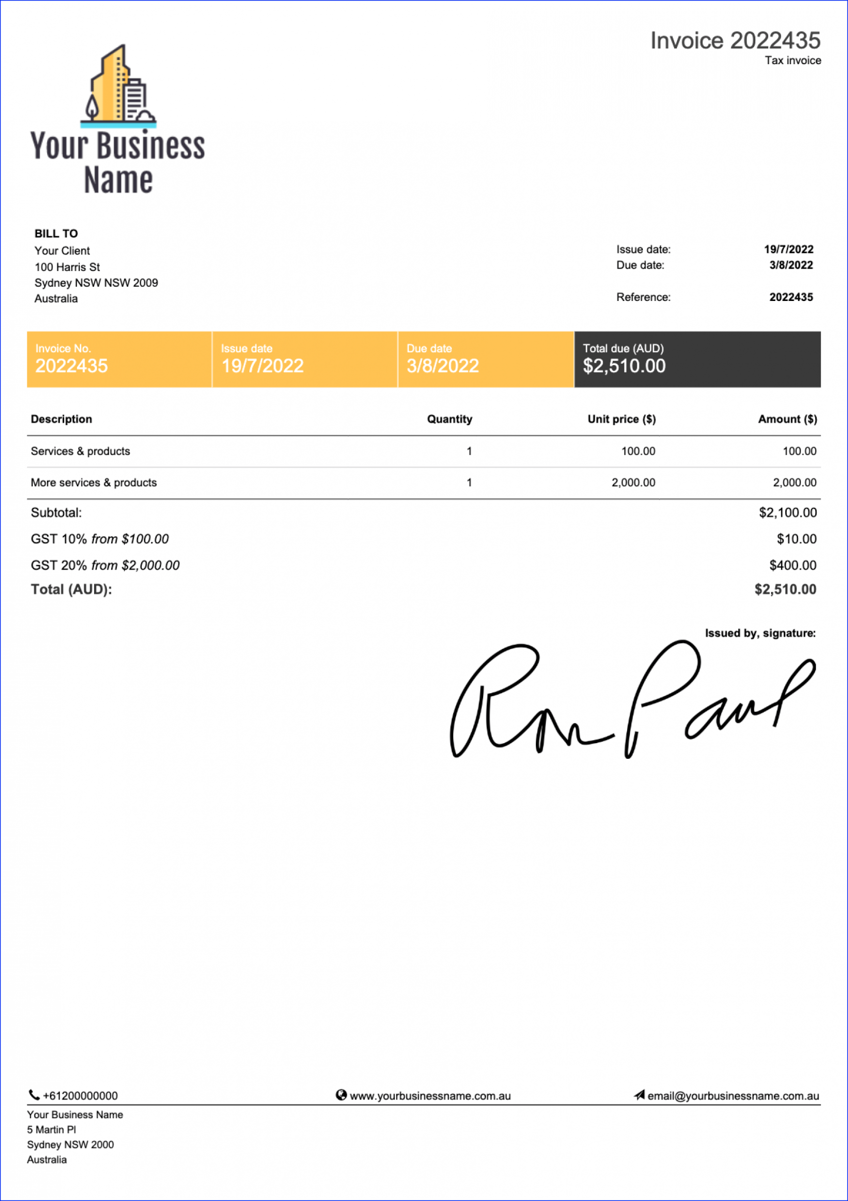 Sample Australian Tax Invoice Template Doc