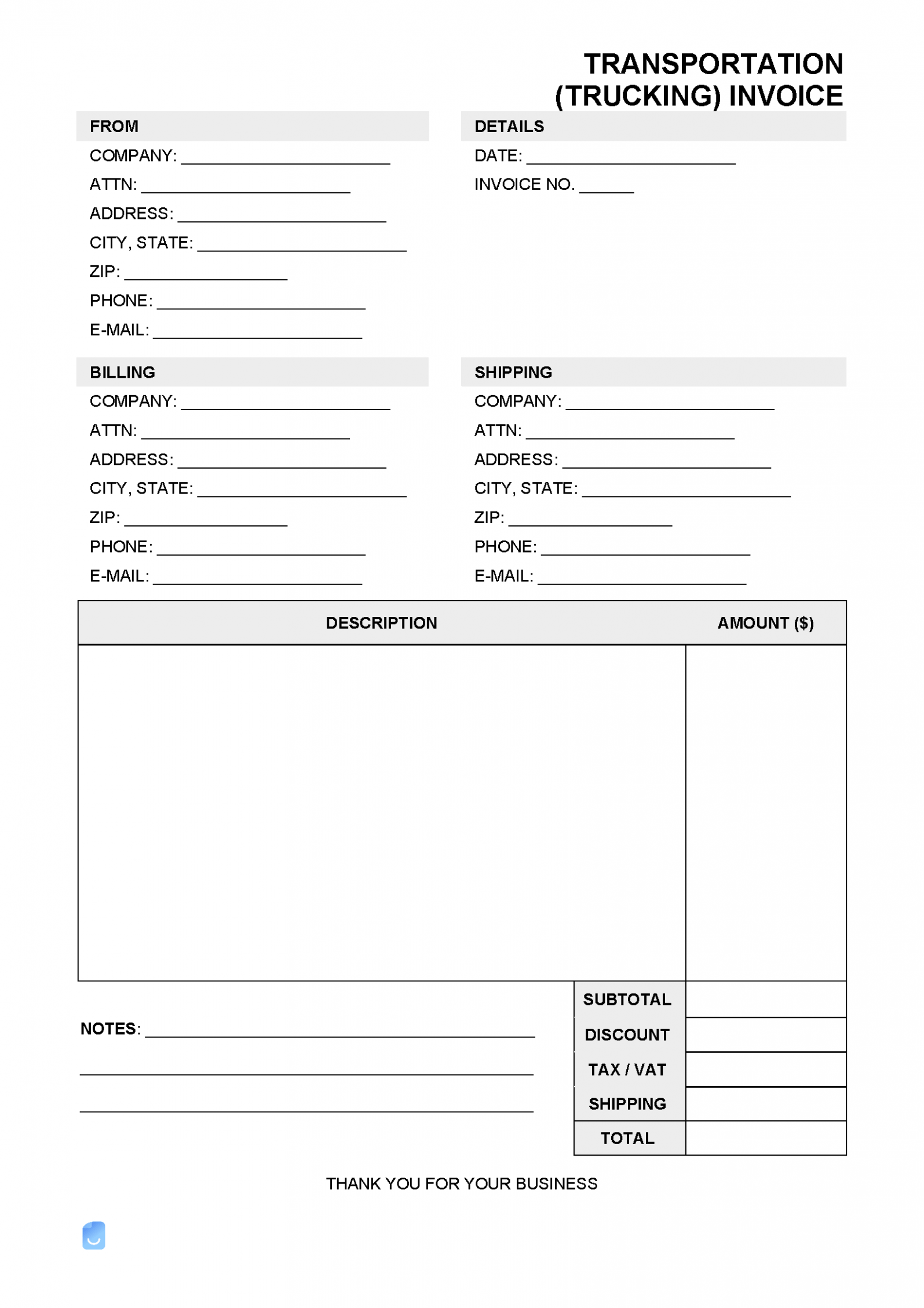 Editable Auto Transport Invoice Template Word