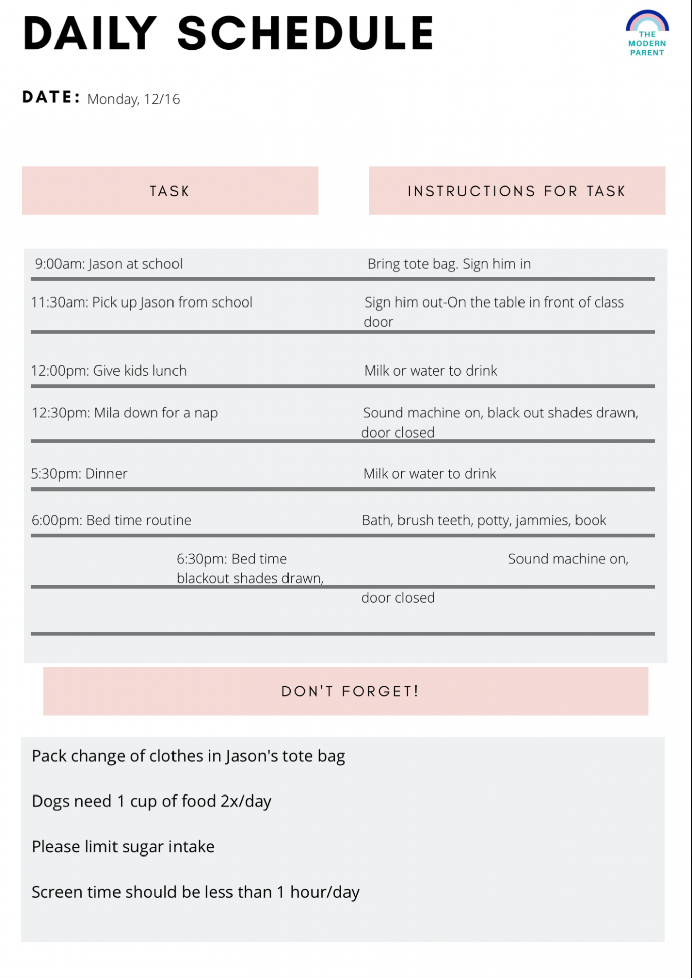 Babysitting Schedule Template babysitting-schedule-template