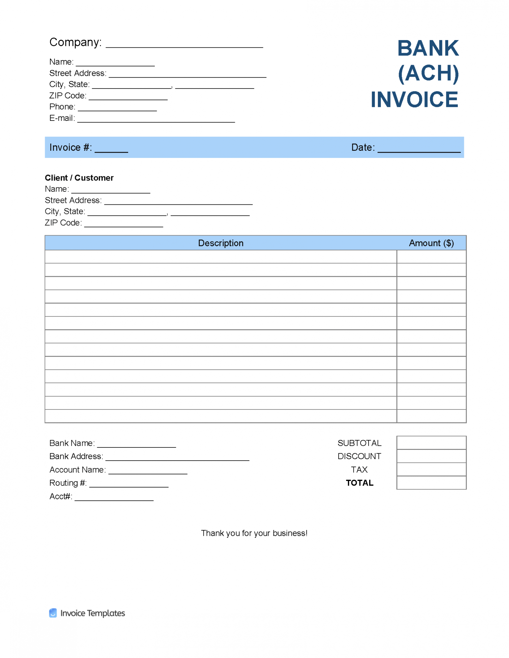 Editable Bank Details Invoice Template 