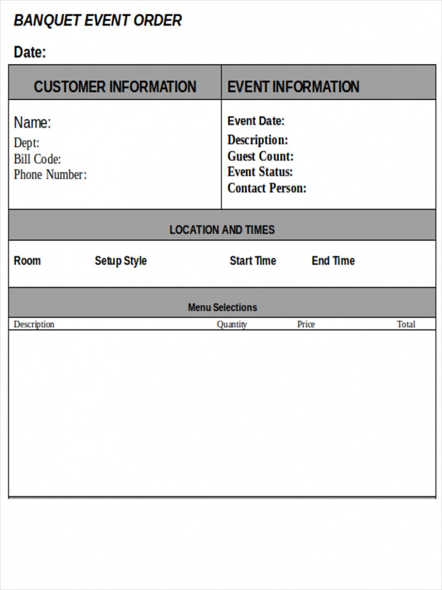 Printable Banquet Event Order Template CSV Printable Banquet Event Order Template CSV