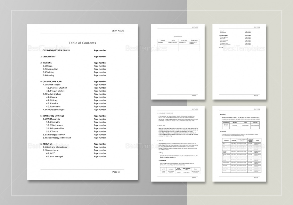 Editable Bar Business Plan Template CSV