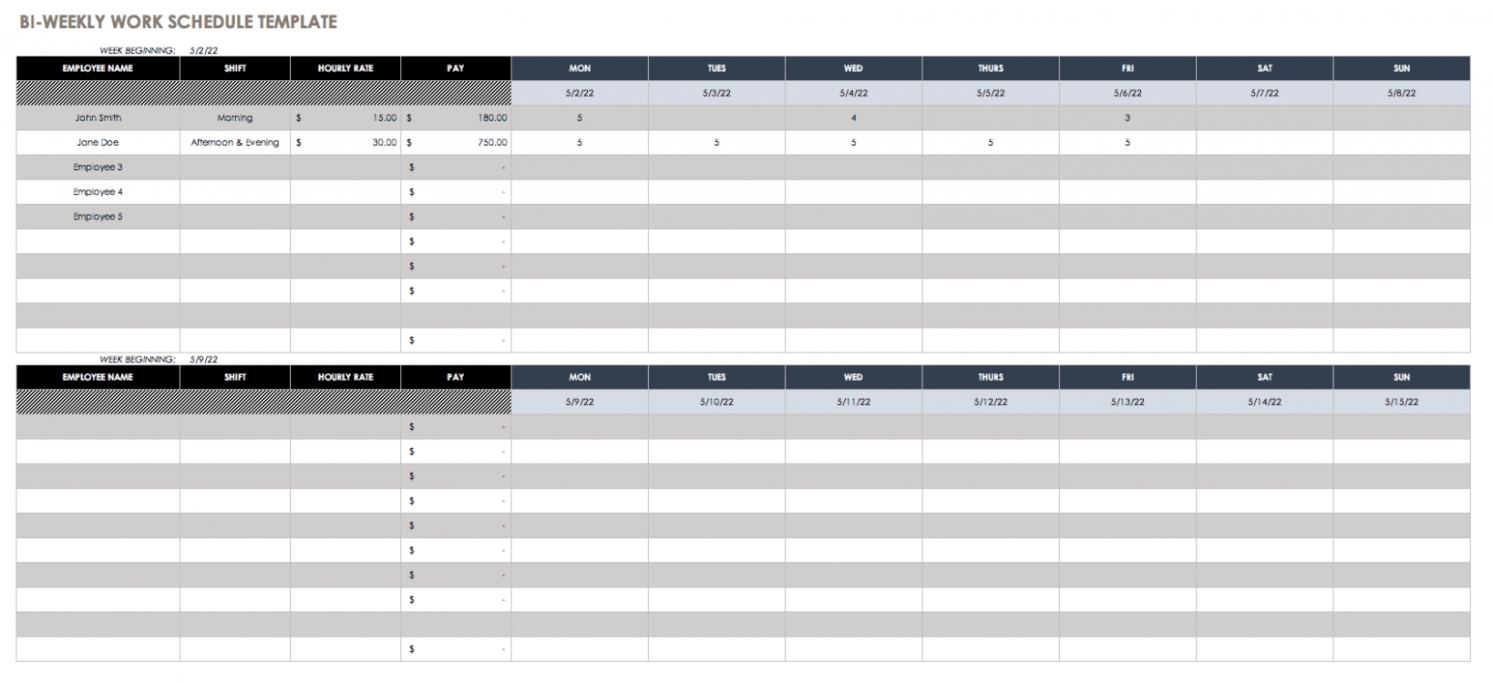 Editable Bi Weekly Employee Schedule Template Docs