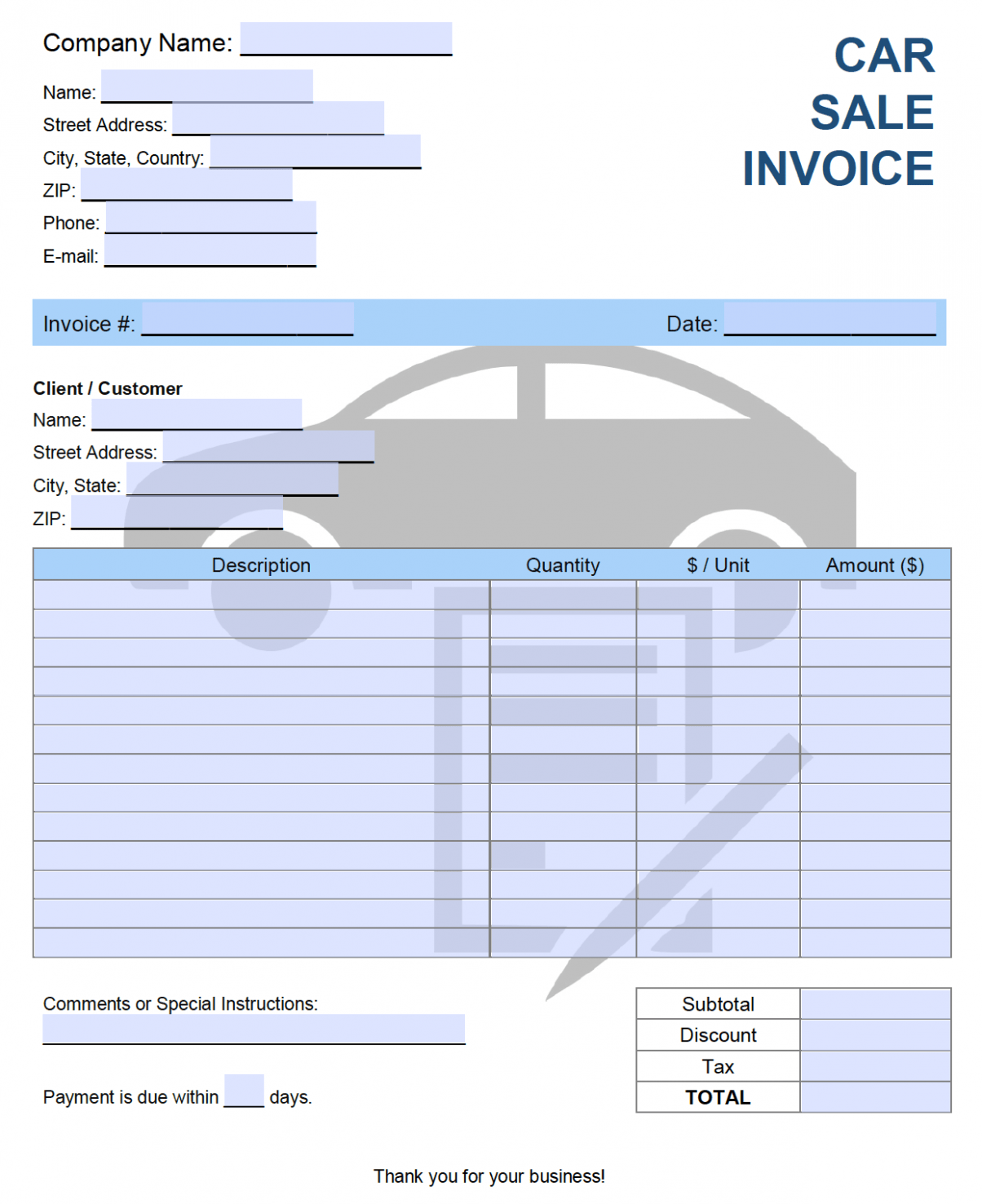 Printable Car Sale Invoice Template Printable Car Sale Invoice Template