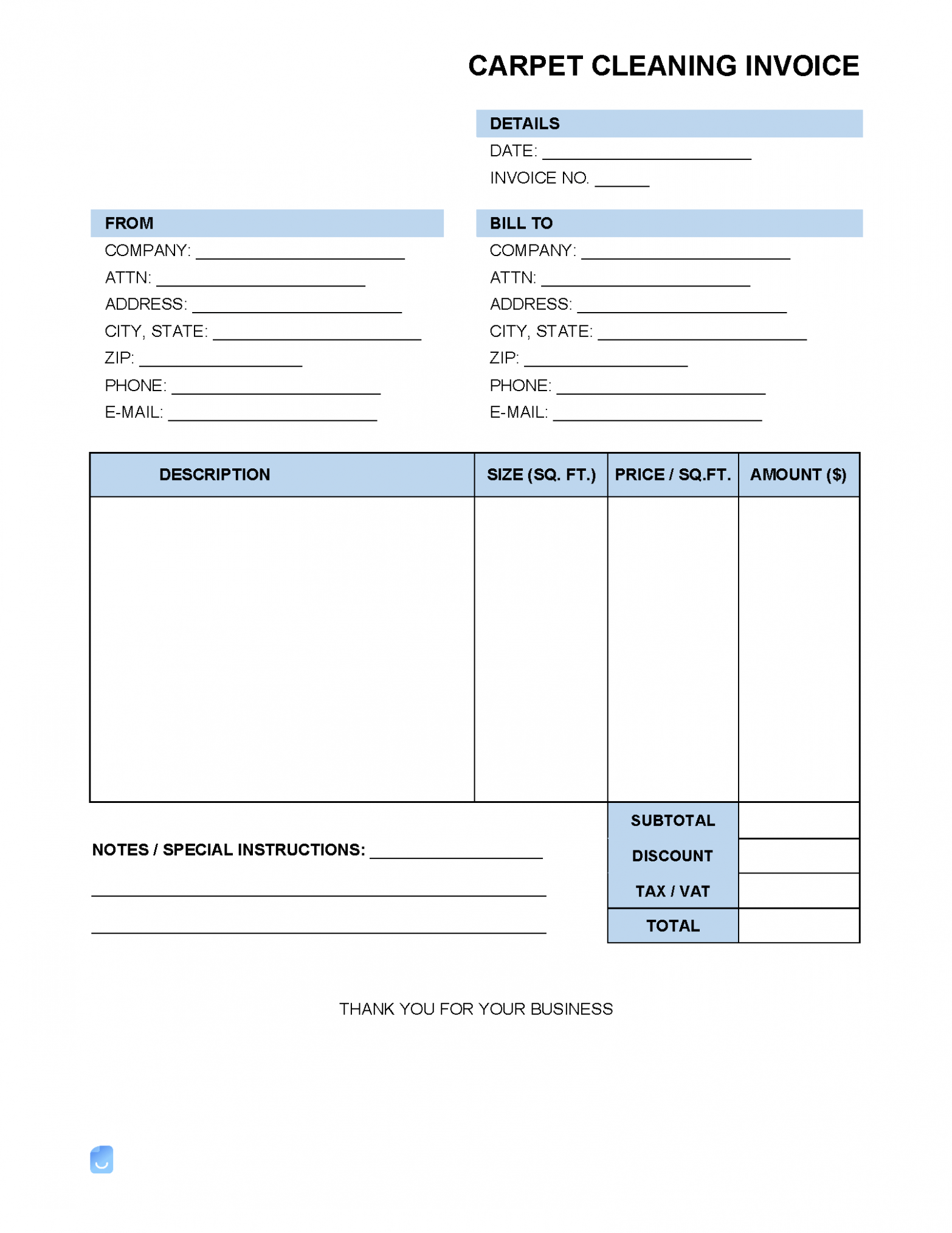 Printable Carpet Cleaning Invoice Template PDF