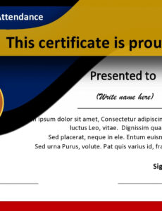 Sample Certificate Of Perfect Attendance Template PPT