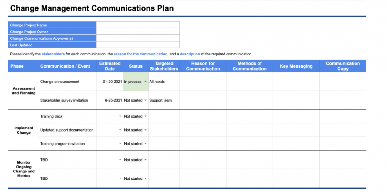 Free Change Management Implementation Plan Template Sample