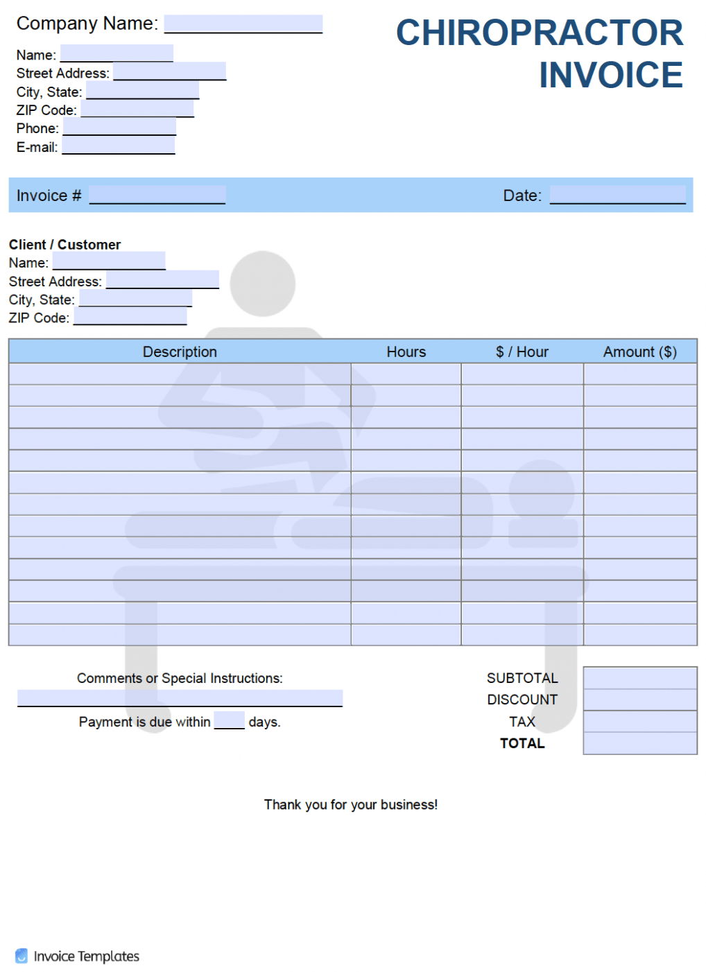 Sample Chiropractic Invoice Template Word