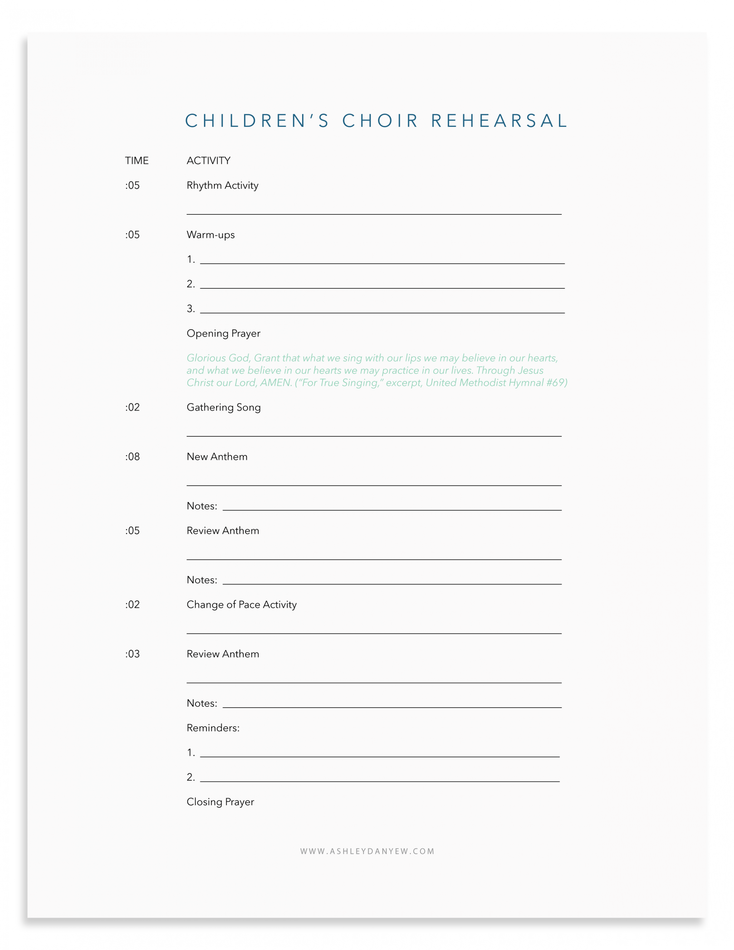  Choral Lesson Plan Template Word