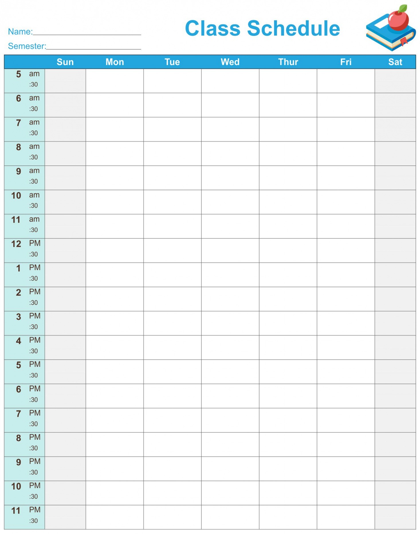 Editable College Class Schedule Maker Template CSV