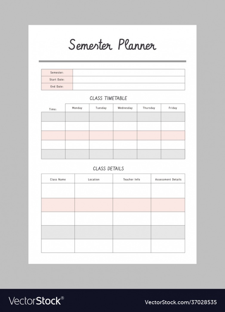 Printable College Semester Schedule Template Sample Printable College Semester Schedule Template Sample