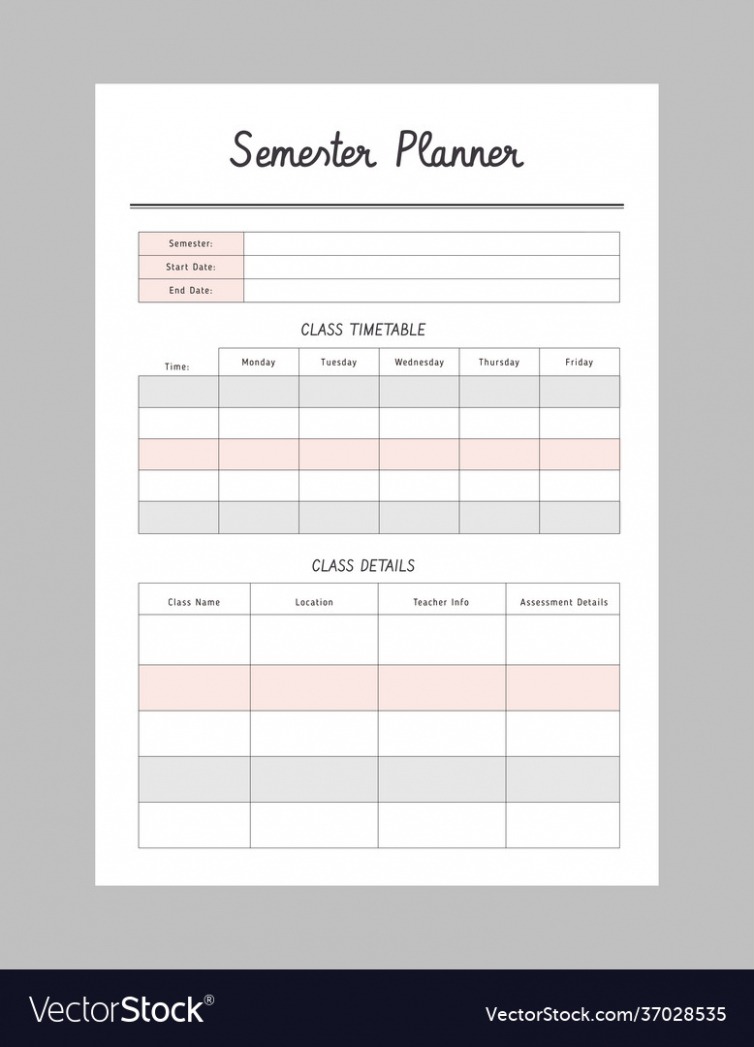 Printable College Semester Schedule Template Sample