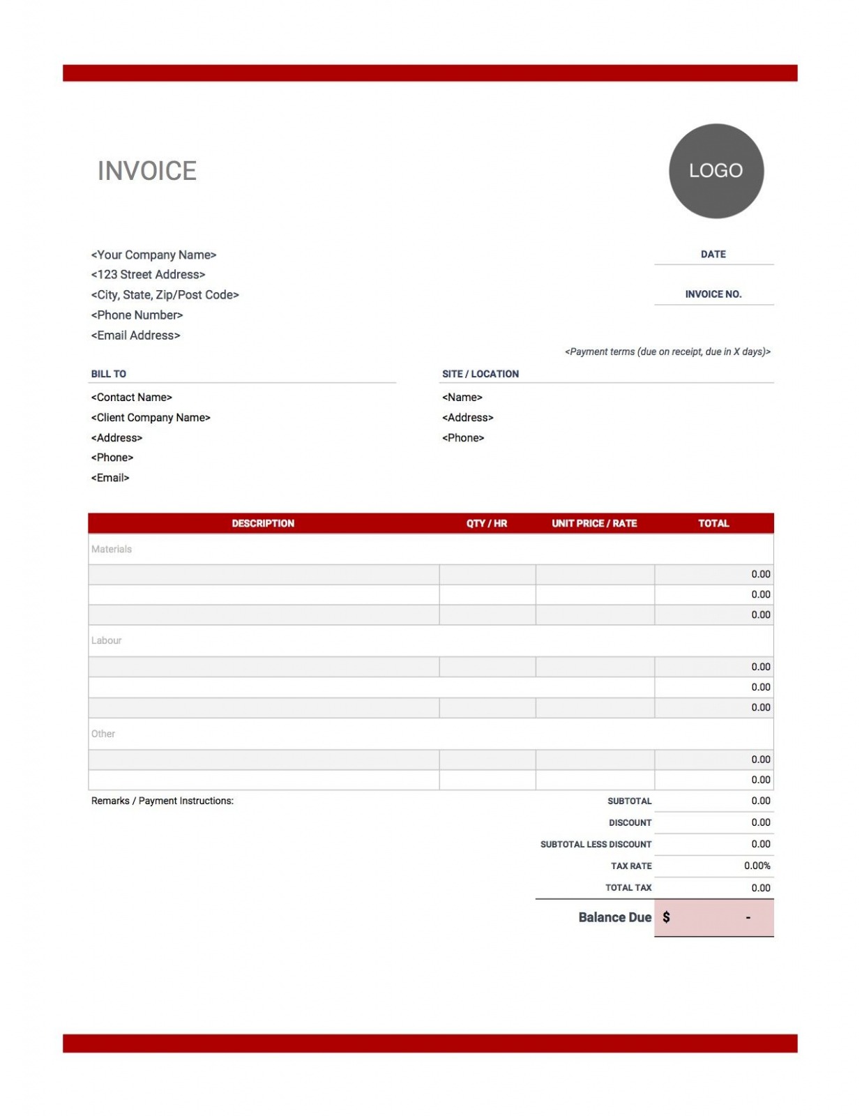 Sample Construction Billing Invoice Template Sample