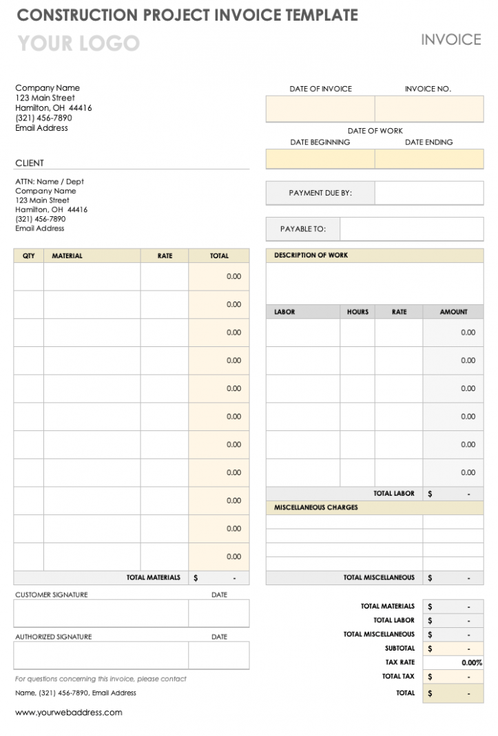 Editable Construction Tax Invoice Template 