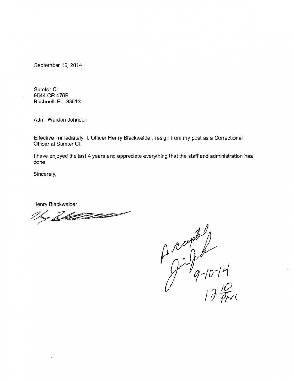  Correctional Officer Resignation Letter Excel