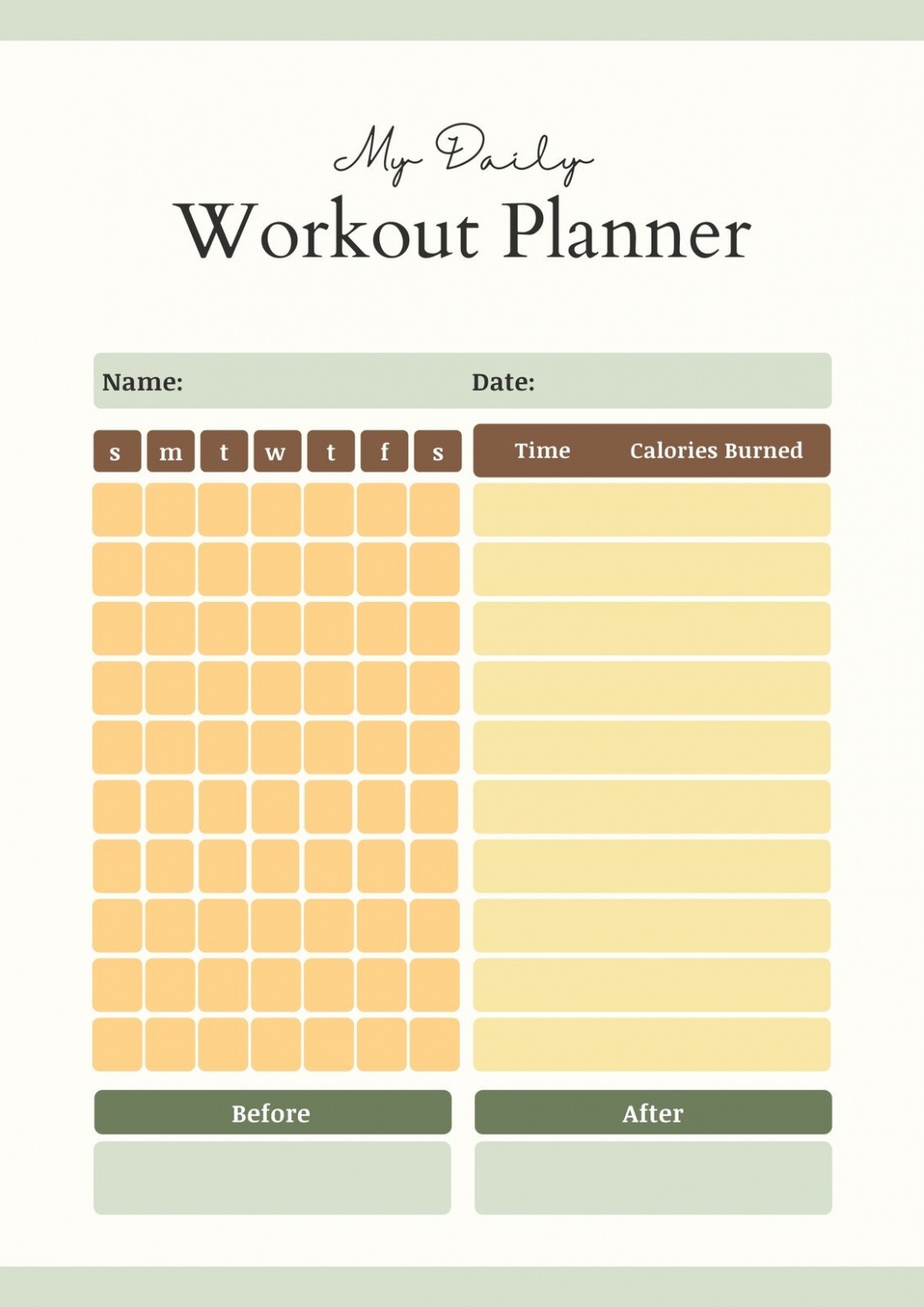 Printable Daily Workout Schedule Template PPT