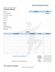 Sample Dance Teacher Invoice Template Doc