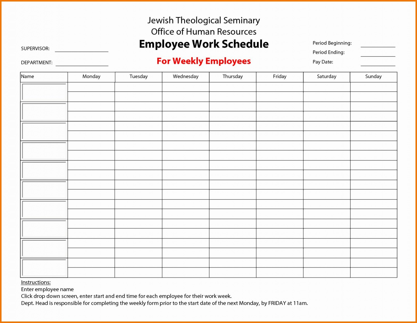 Daycare Staff Schedule Template