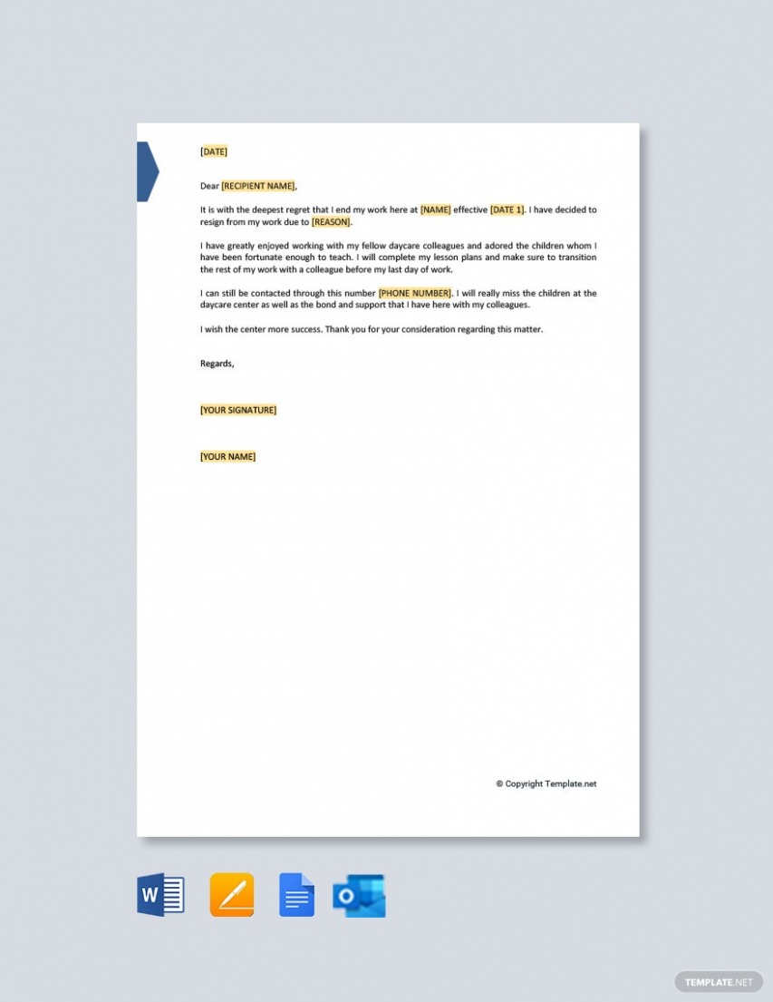 Editable Daycare Resignation Letter PDF Editable Daycare Resignation Letter PDF