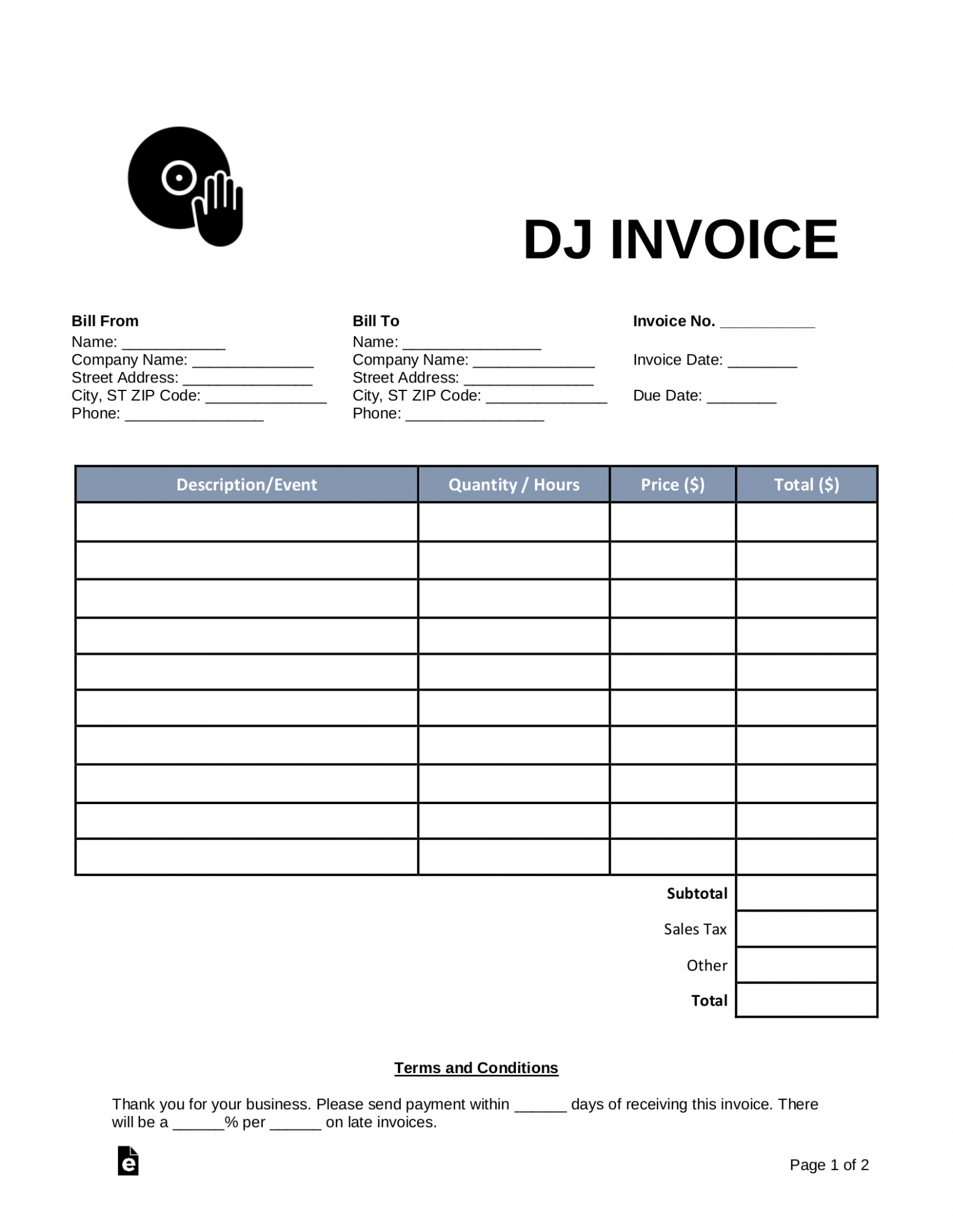 Editable Dj Invoice Template PDF Editable Dj Invoice Template PDF