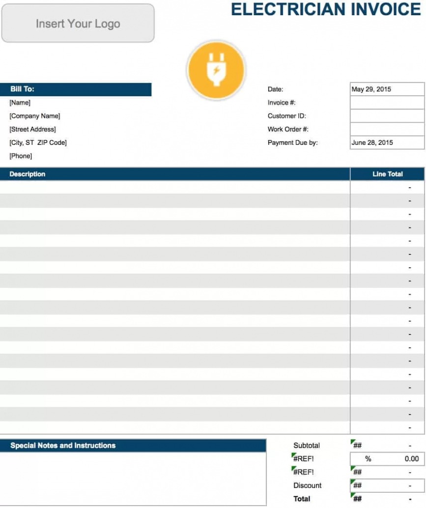 Editable Electrical Contractor Invoice Template PDF