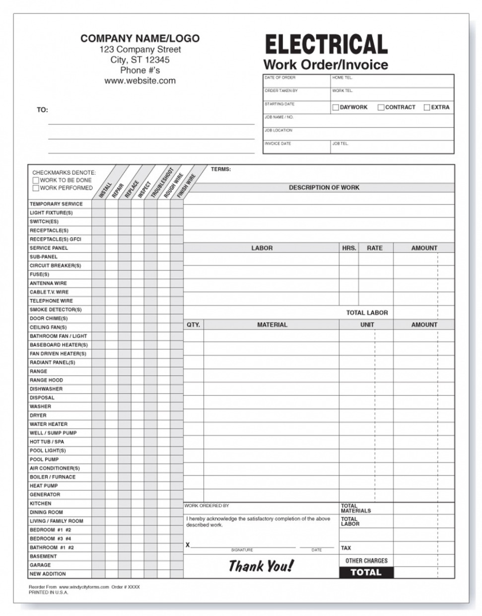 Sample Electrical Work Order Template Docs