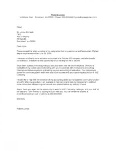 Printable Employee Resignation Letter Template Sample