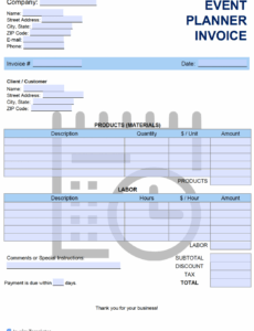 Printable Event Planner Invoice Template Word