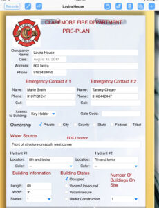 Editable Fire Department Pre Plan Template Docs