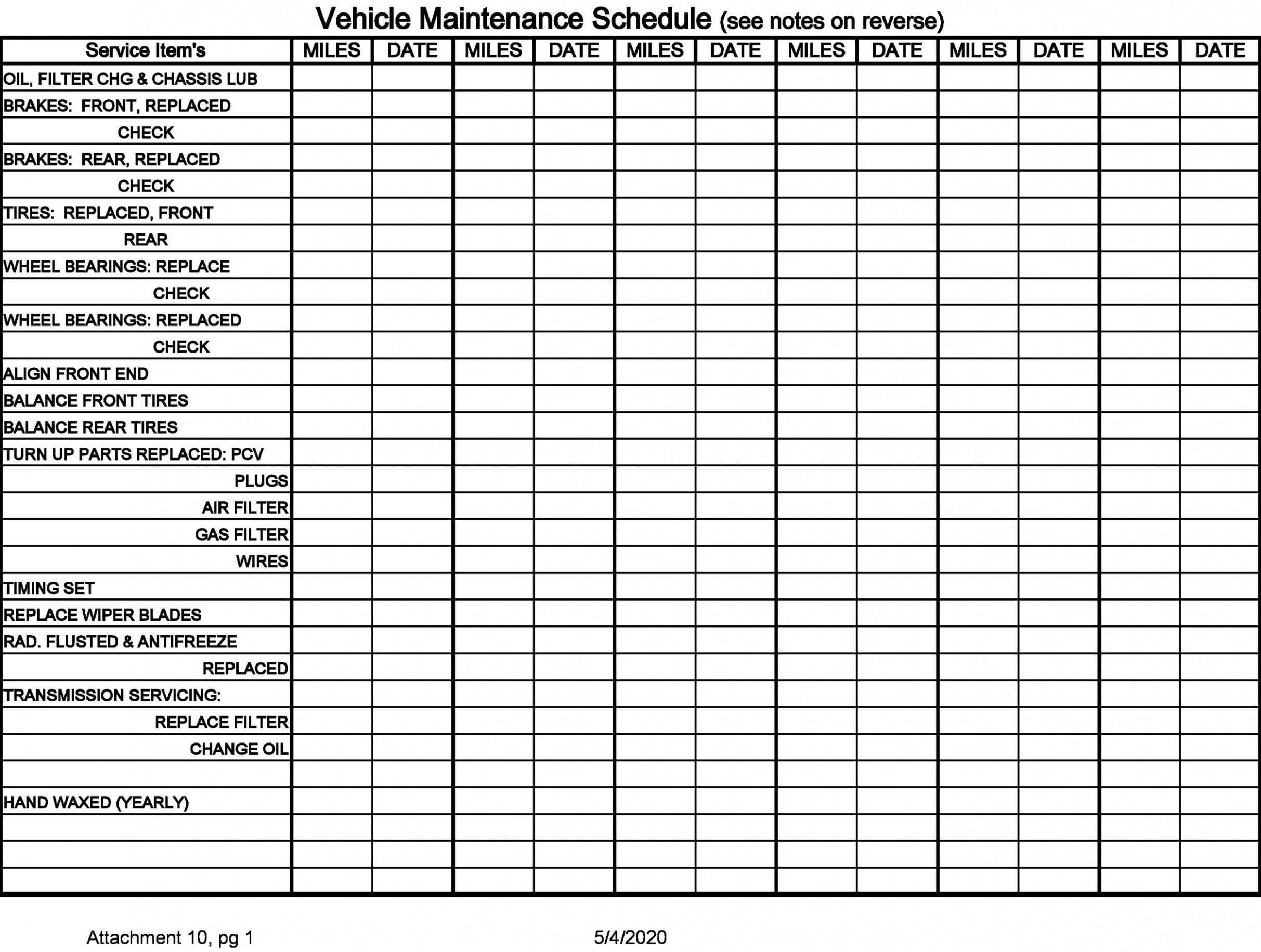 Printable Fleet Maintenance Plan Template CSV