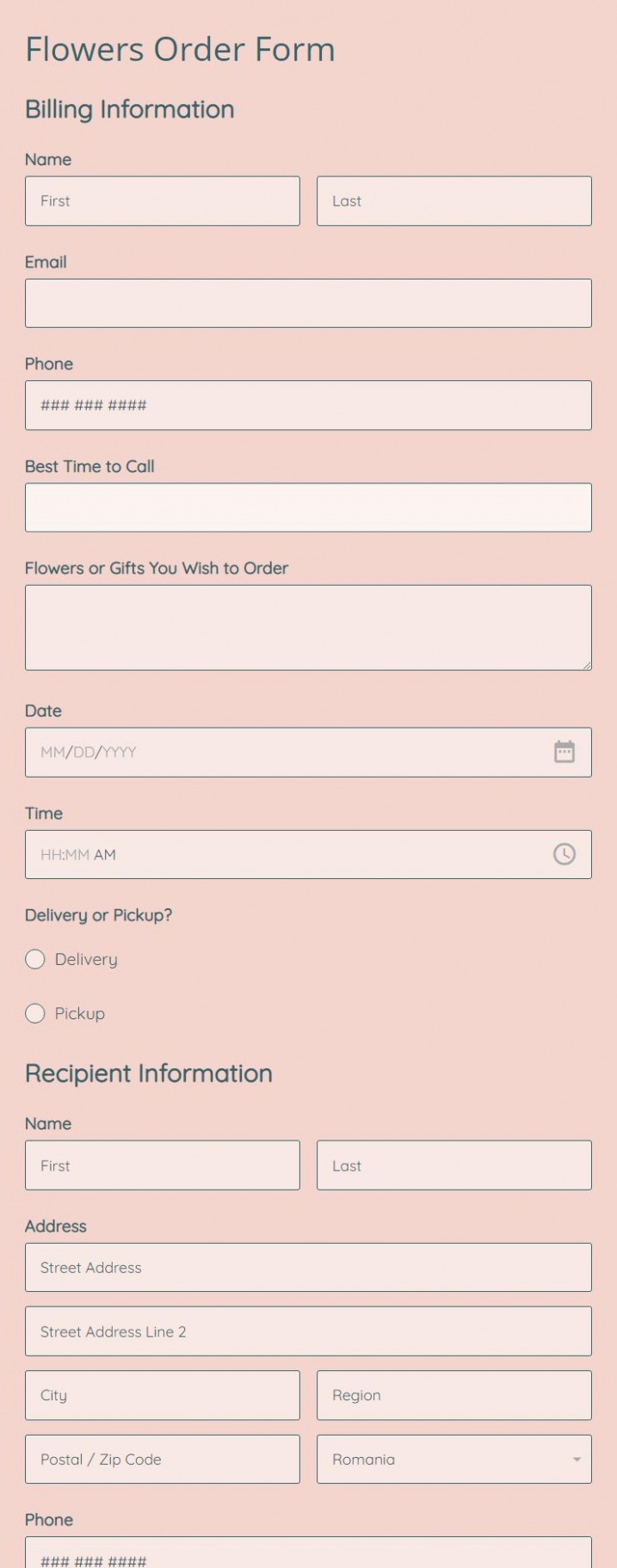 Editable Florist Order Form Template PDF Editable Florist Order Form Template PDF