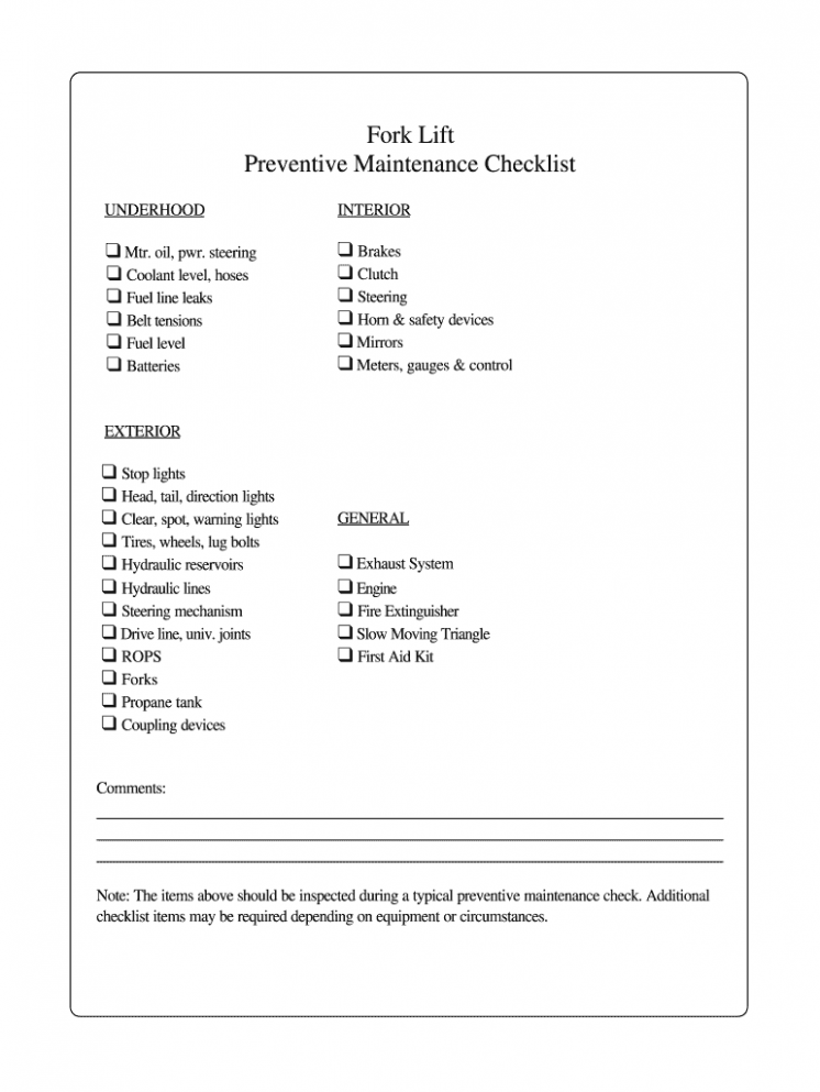 Forklift Maintenance Schedule Template Sample Forklift Maintenance Schedule Template Sample