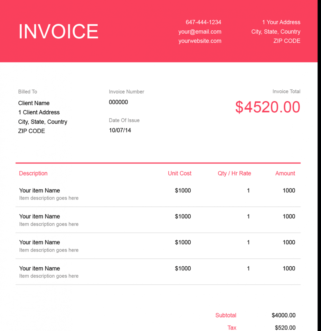 Printable Freelance Graphic Design Invoice Template PPT