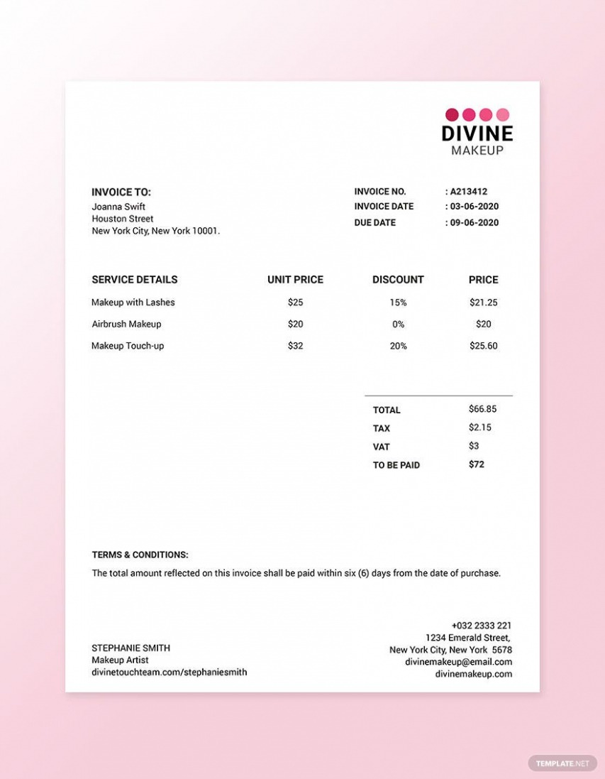 Sample Freelance Makeup Artist Invoice Template 