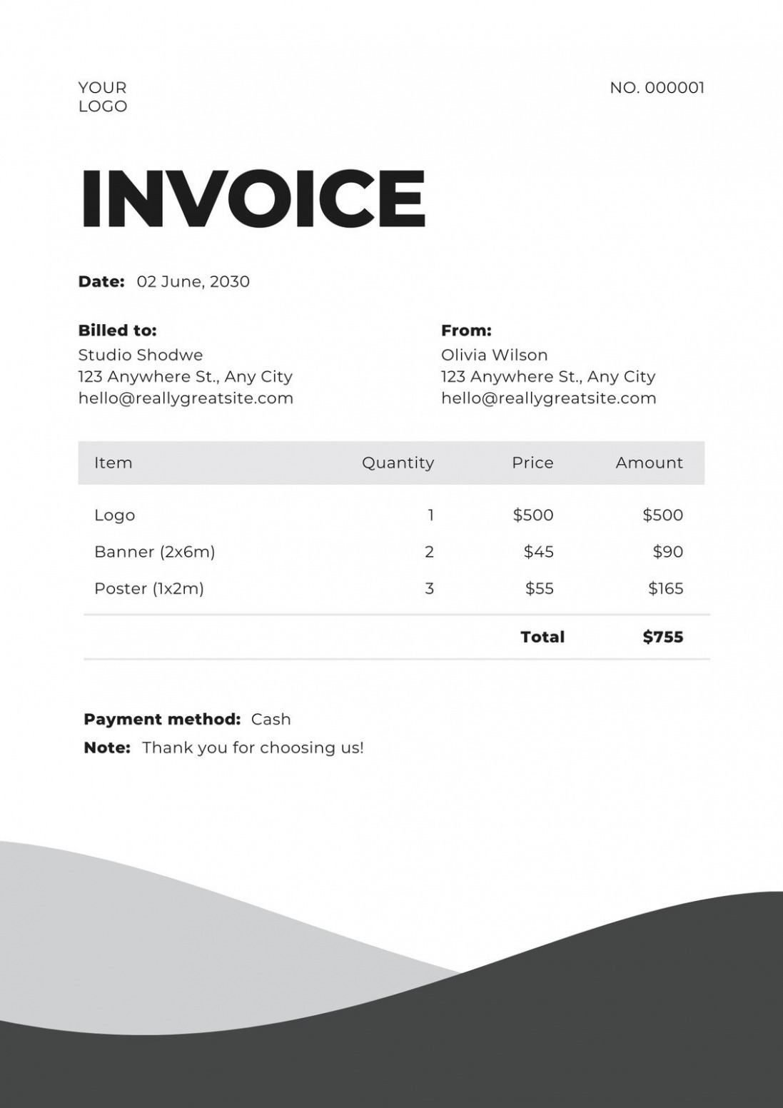 Sample Freelance Service Invoice Template Excel