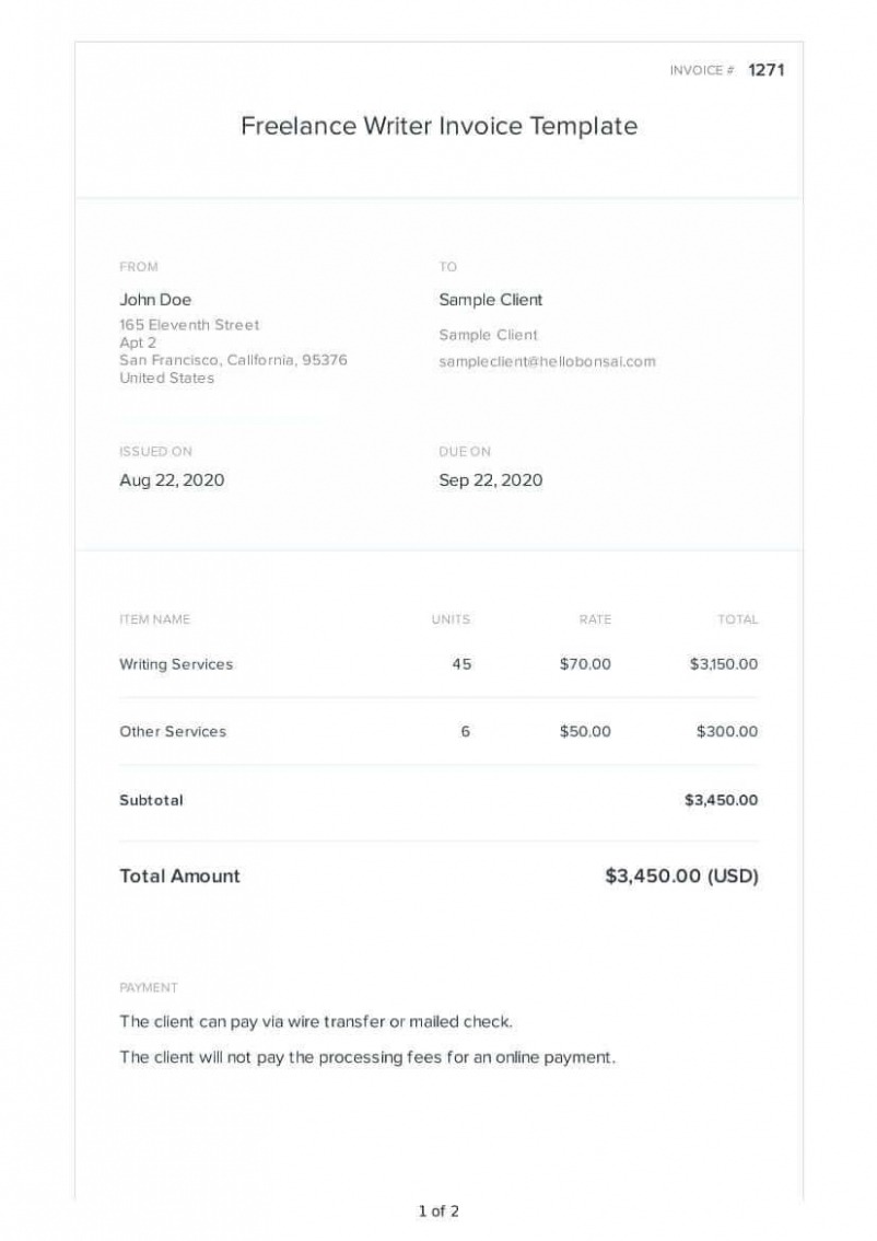 Sample Freelance Writer Invoice Template PPT Sample Freelance Writer Invoice Template PPT