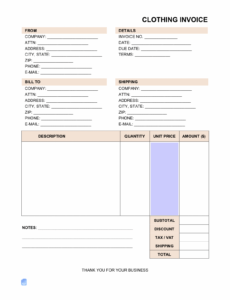 Printable Garments Invoice Template PDF