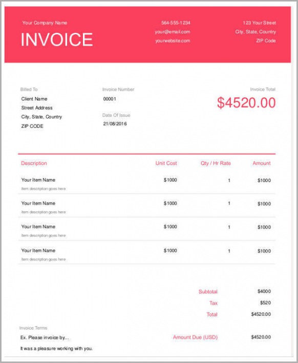 Printable Graphic Design Freelance Invoice Template 