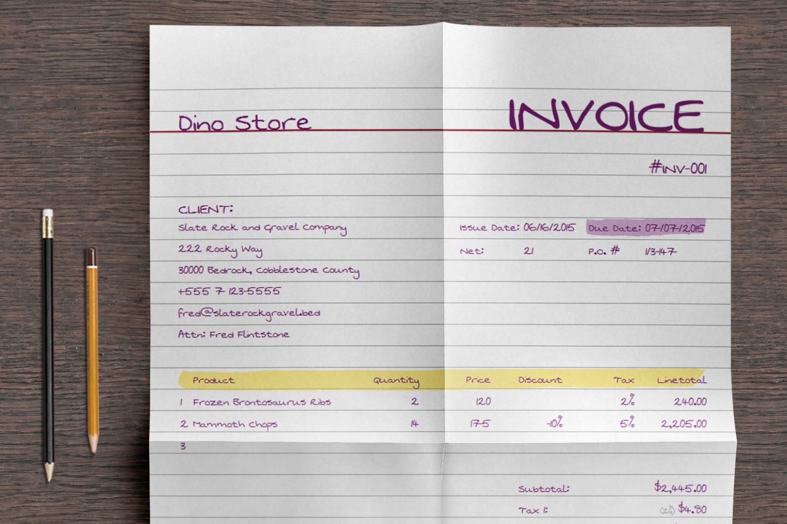 Printable Handwritten Invoice Template Doc