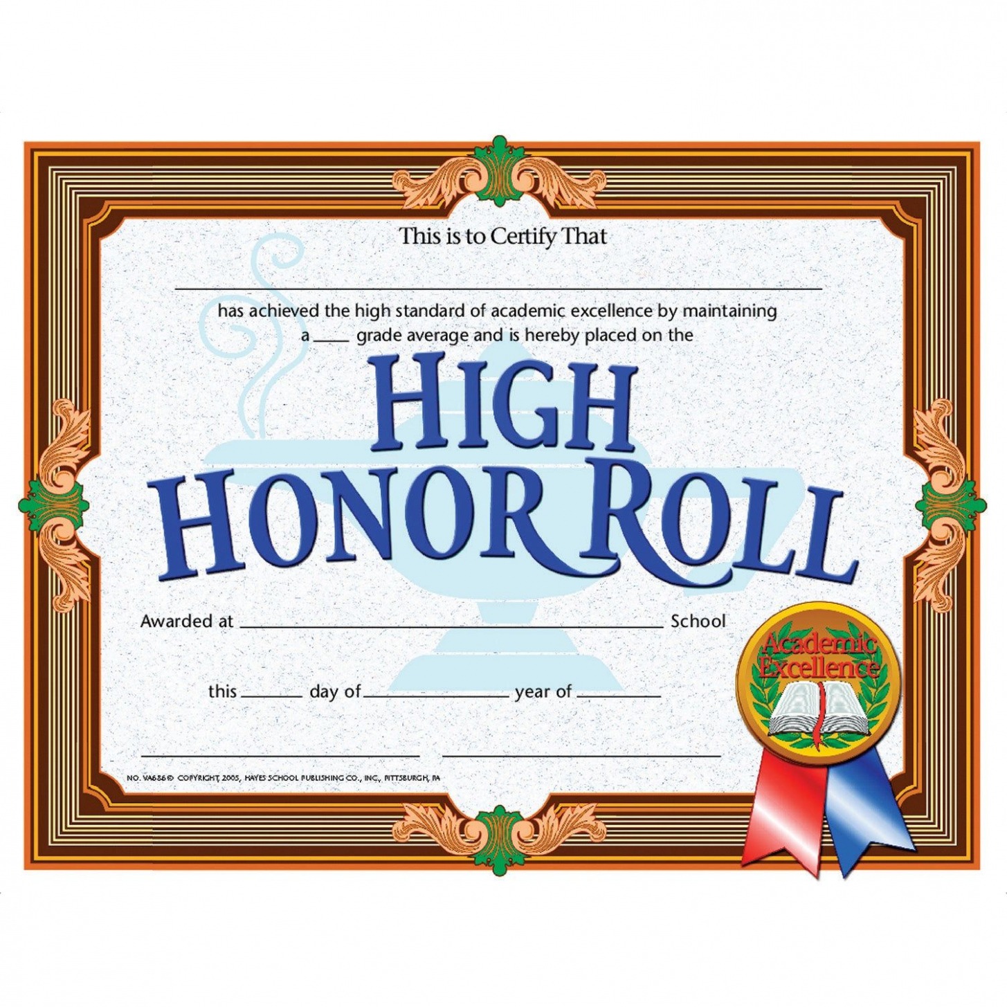 Editable High School Honor Roll Certificate Template PDF