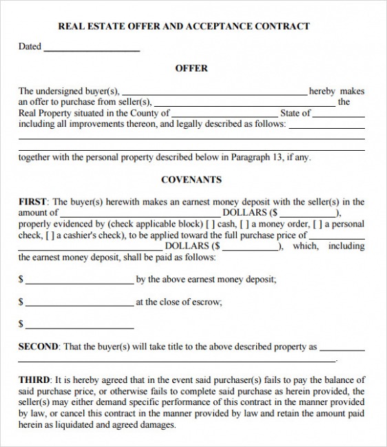 Printable Home Purchase Offer Template Excel