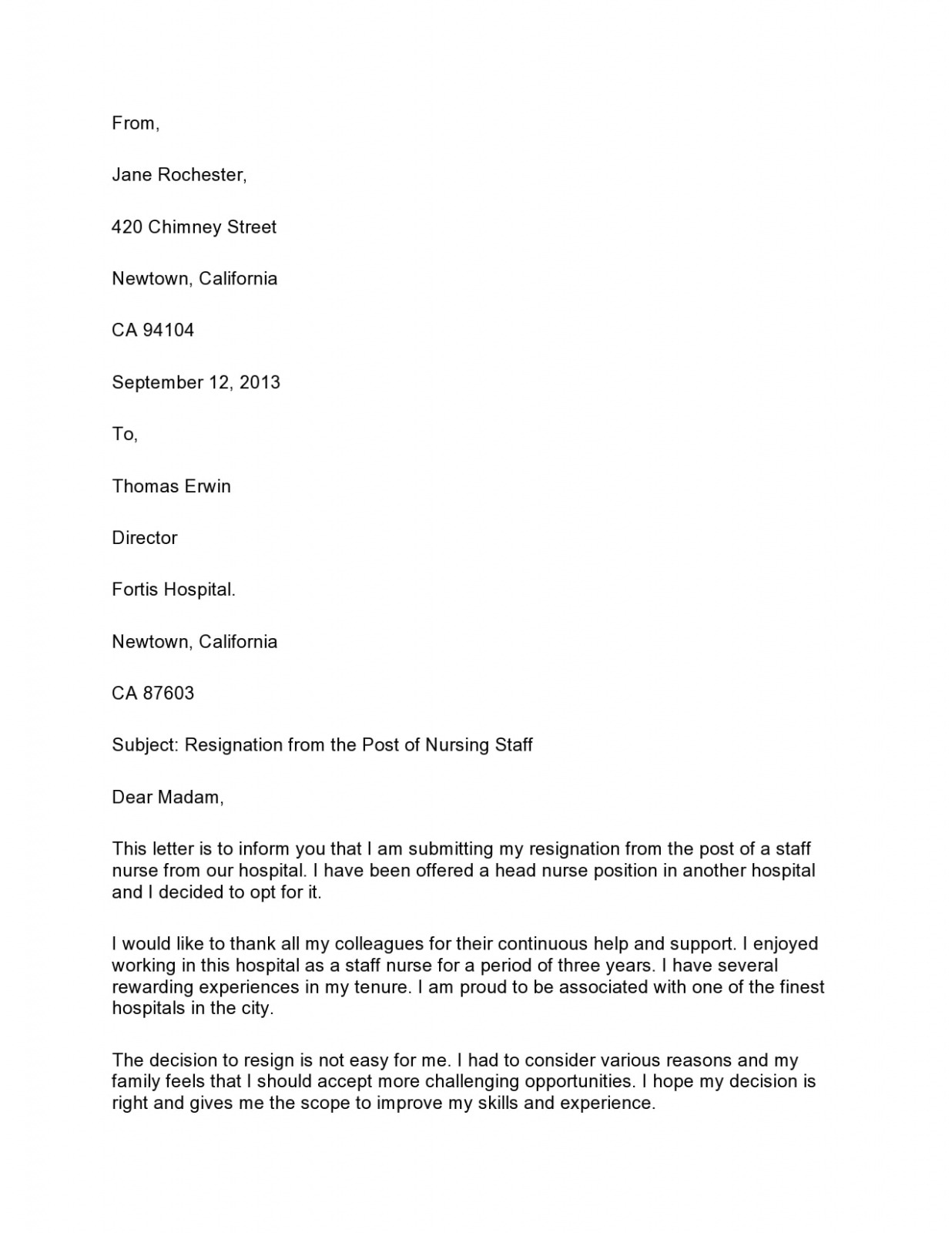  Hospice Nurse Resignation Letter CSV